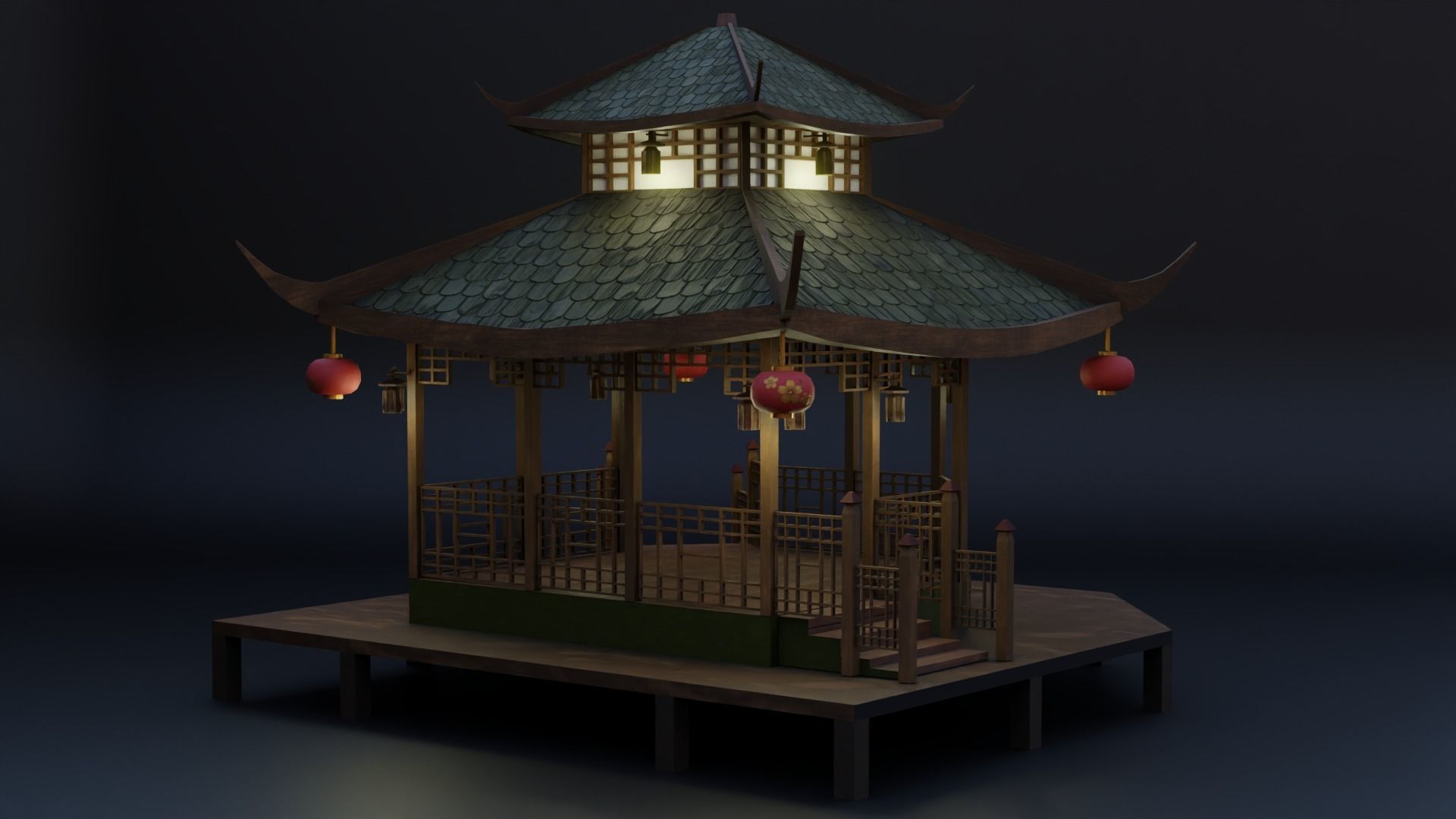 Chinese Traditional Pavilion Low-poly 3D model_3