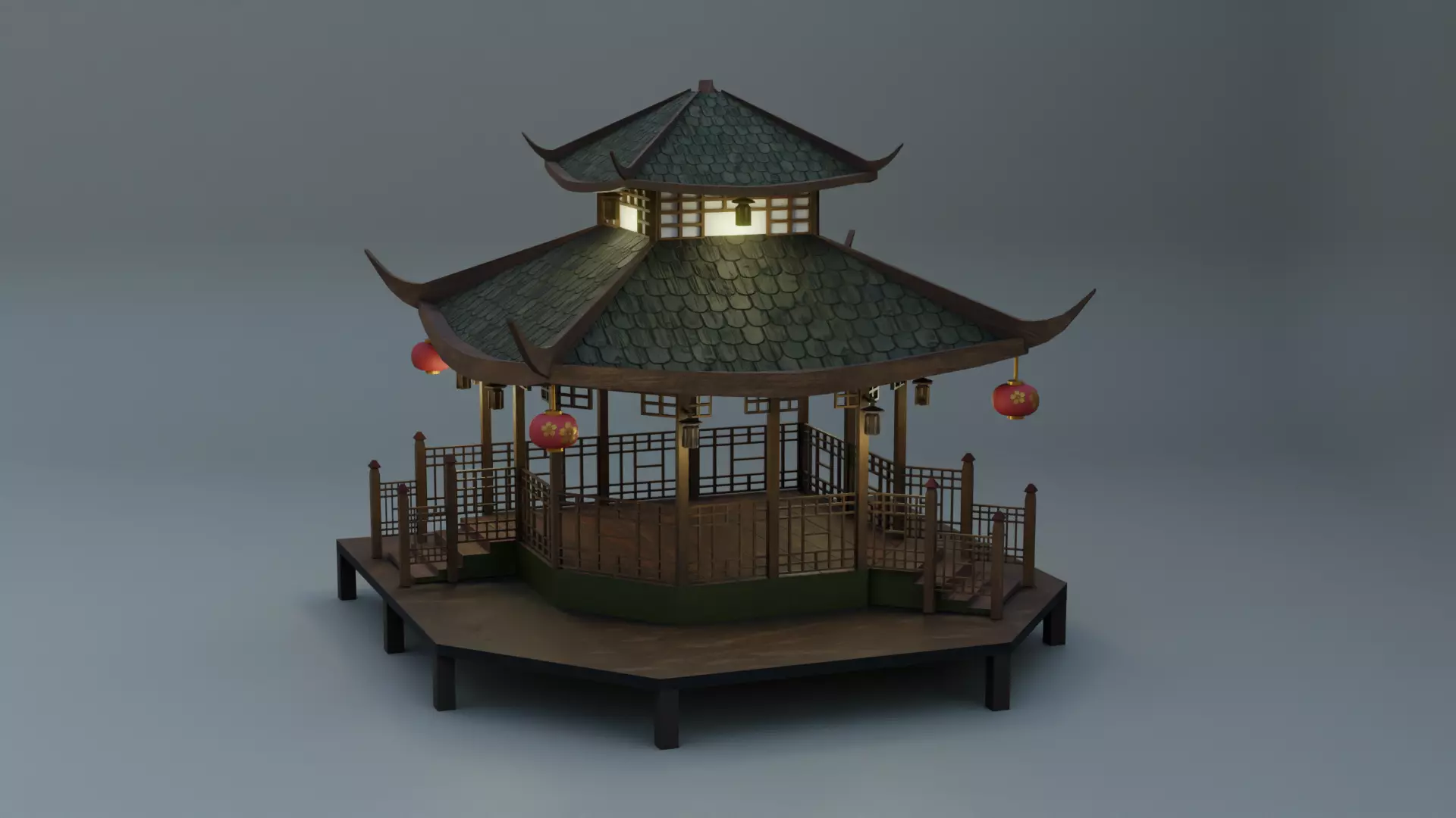 Chinese Traditional Pavilion Low-poly 3D model_0