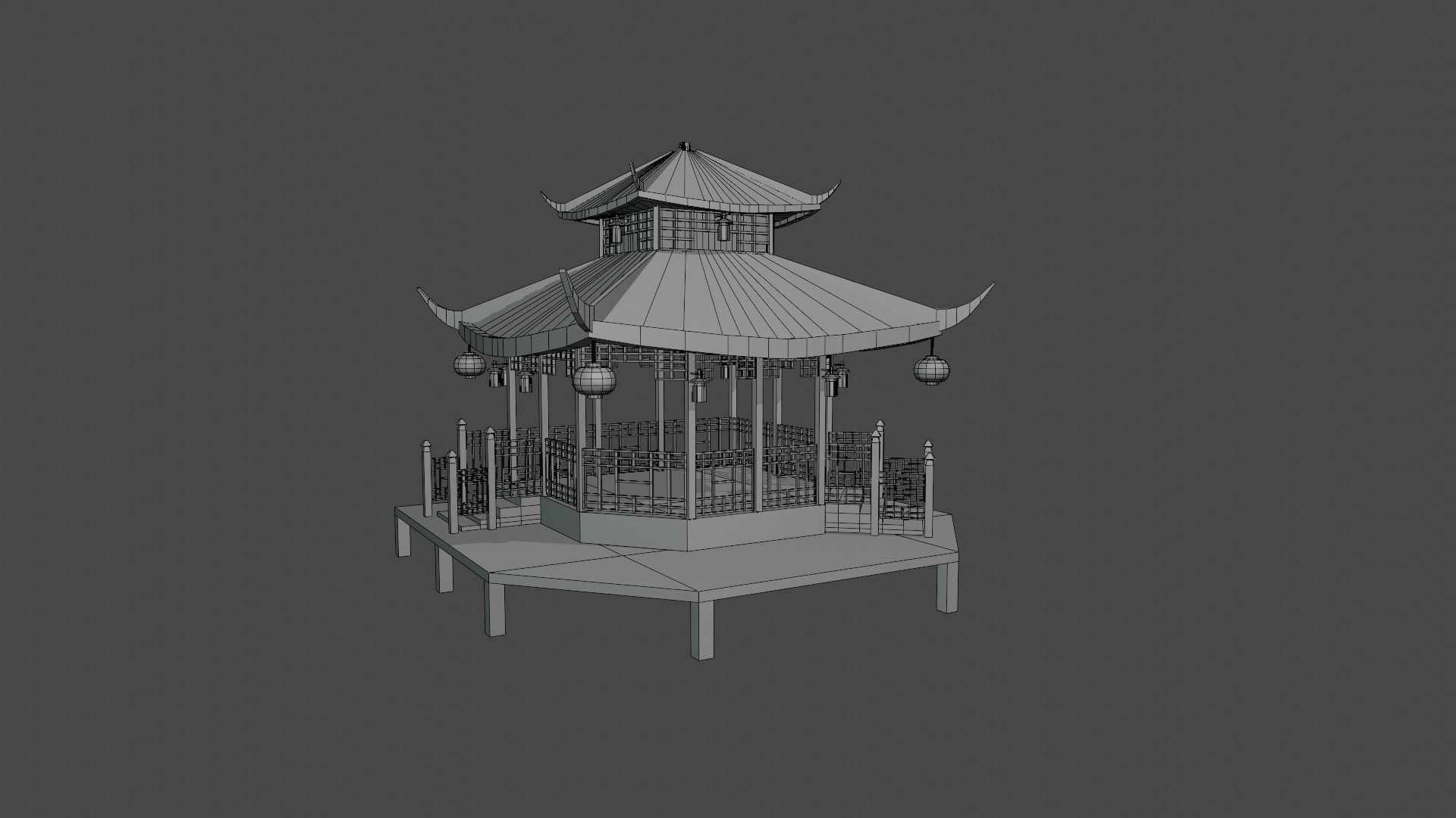 Chinese Traditional Pavilion Low-poly 3D model_5