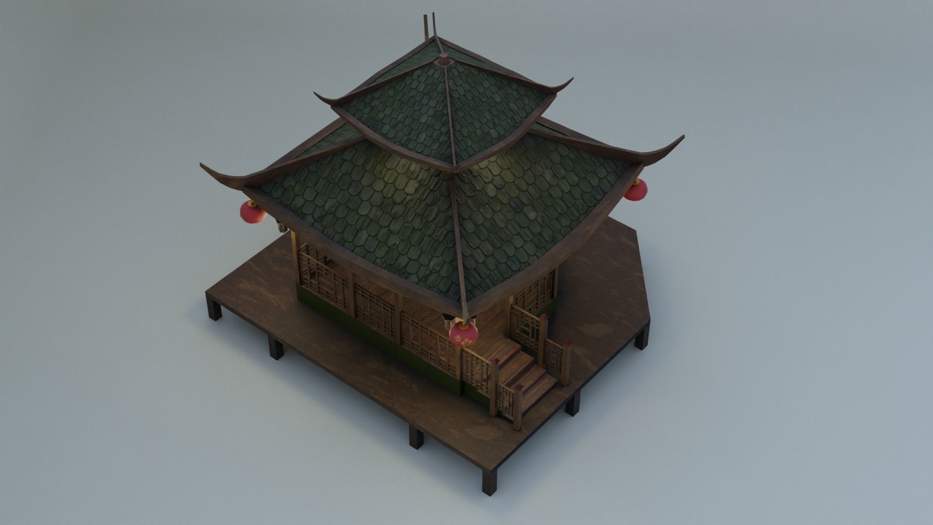 Chinese Traditional Pavilion Low-poly 3D model_4