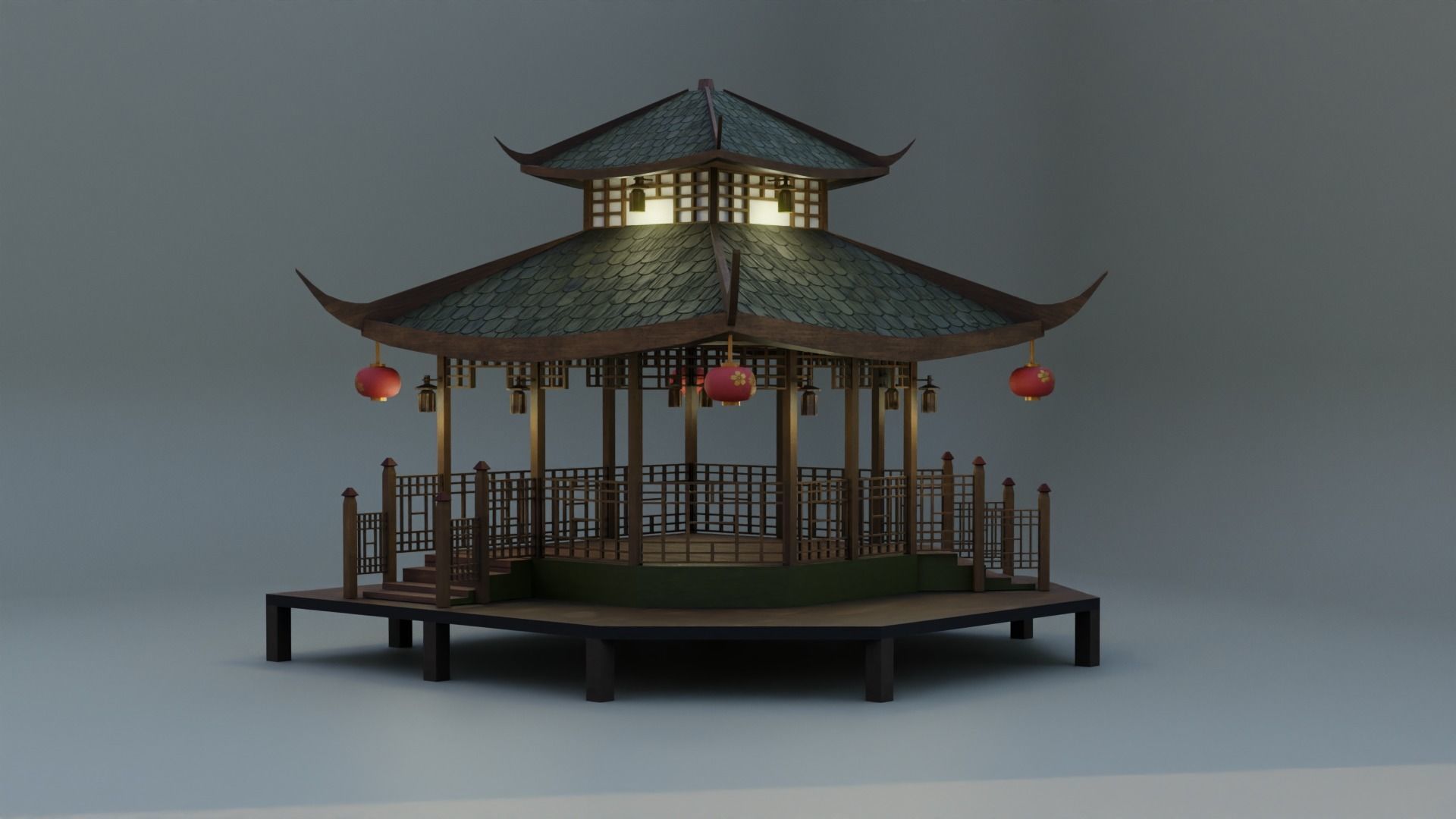 Chinese Traditional Pavilion Low-poly 3D model_1