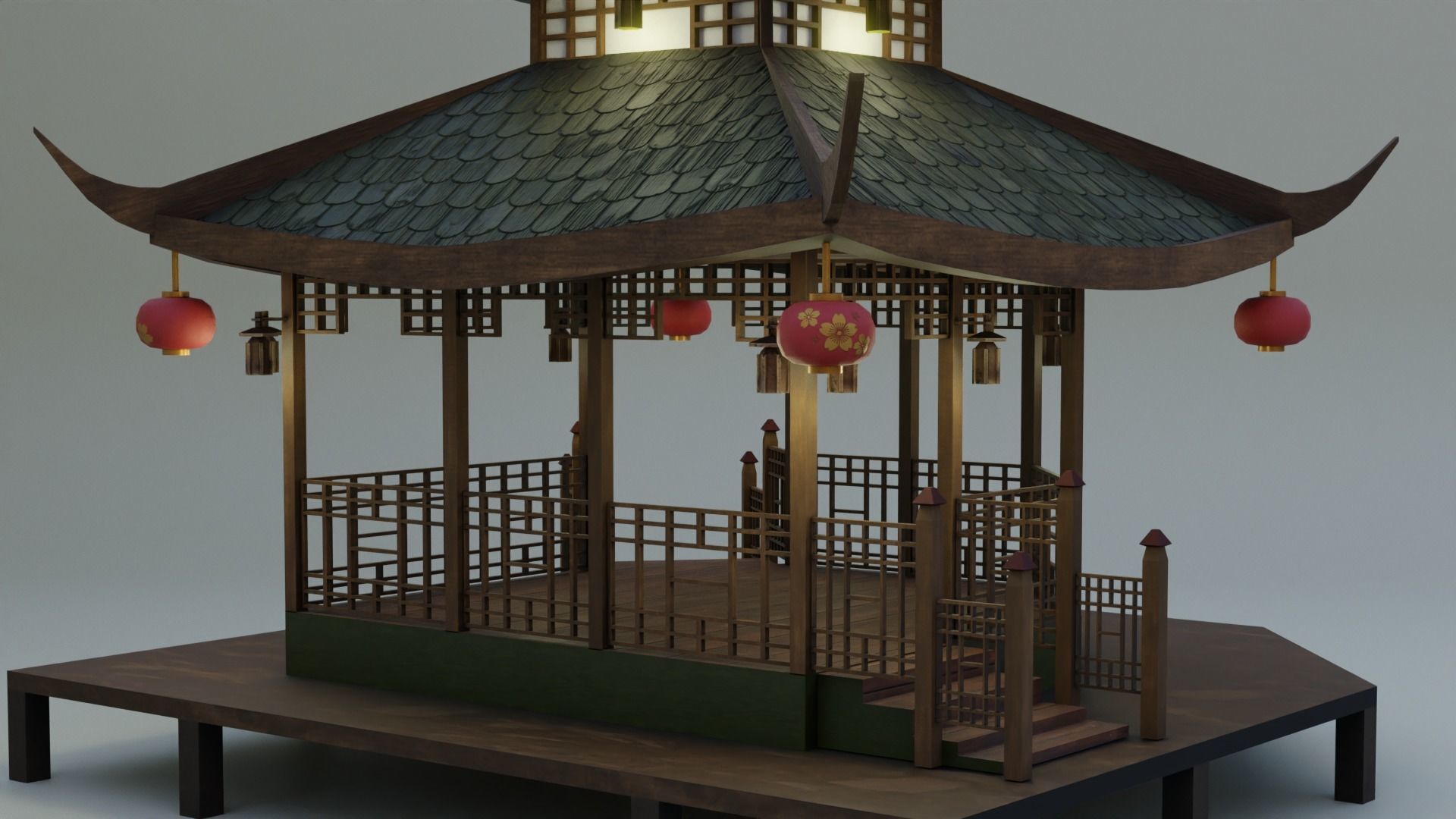 Chinese Traditional Pavilion Low-poly 3D model_2