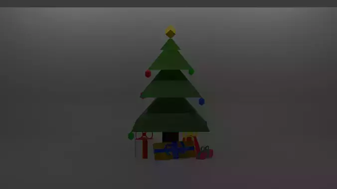 Low poly Christmas tree gifts lights off