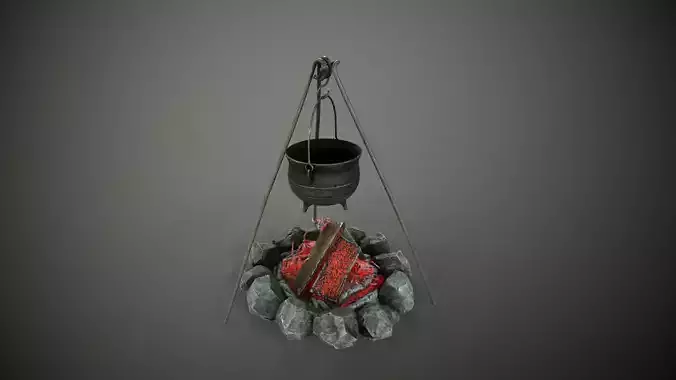 Campfire with cauldron