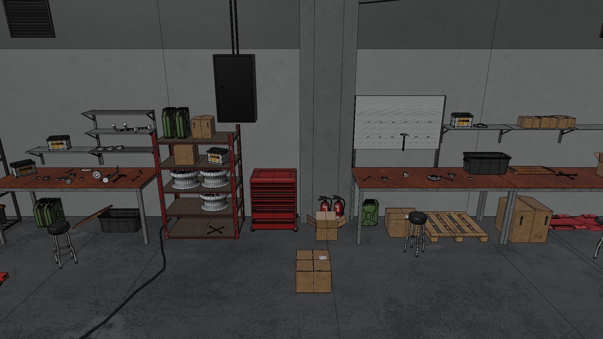 Auto Service Garage Assets Pack  Low-poly 3D model_55