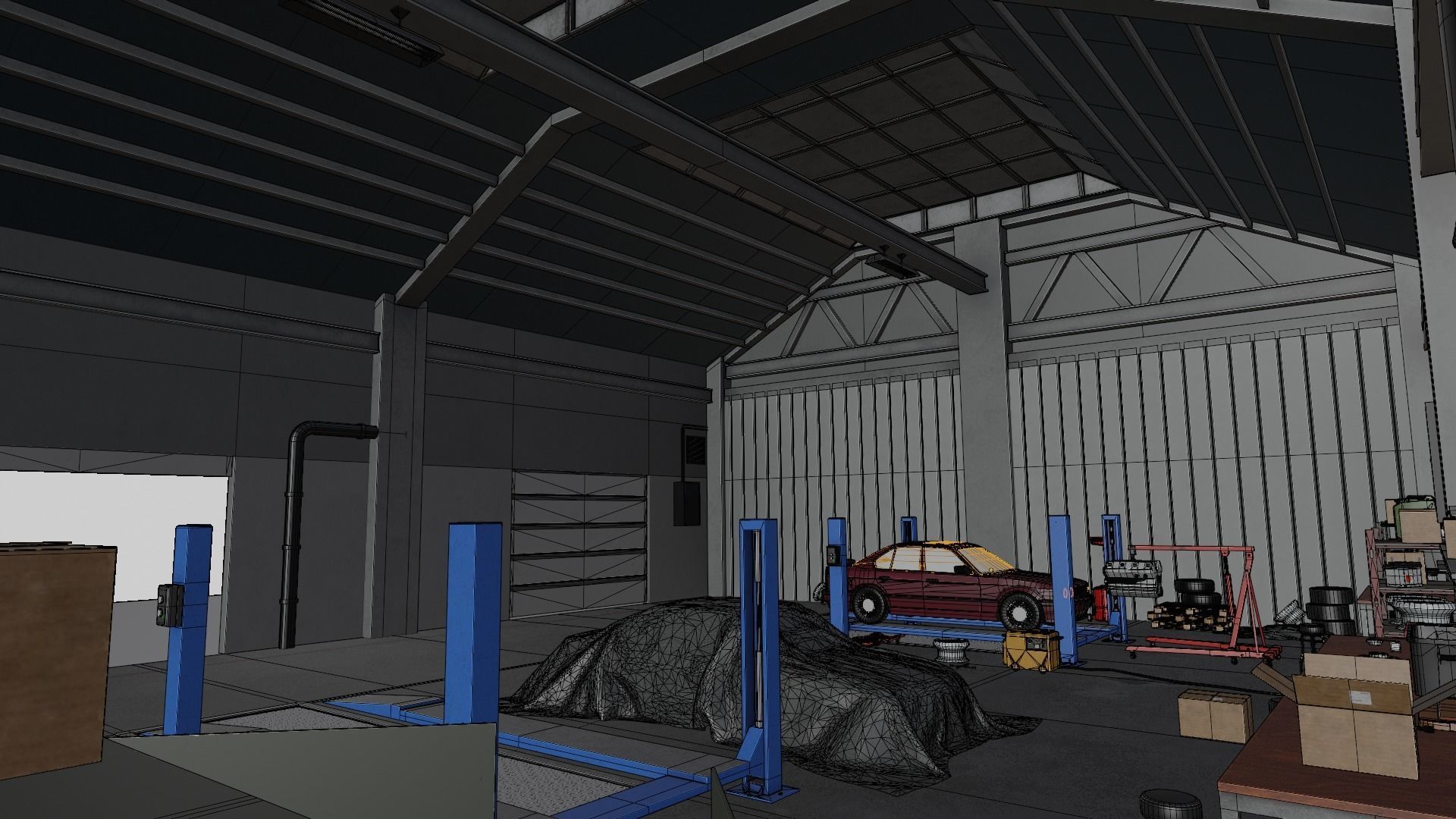 Auto Service Garage Assets Pack  Low-poly 3D model_63