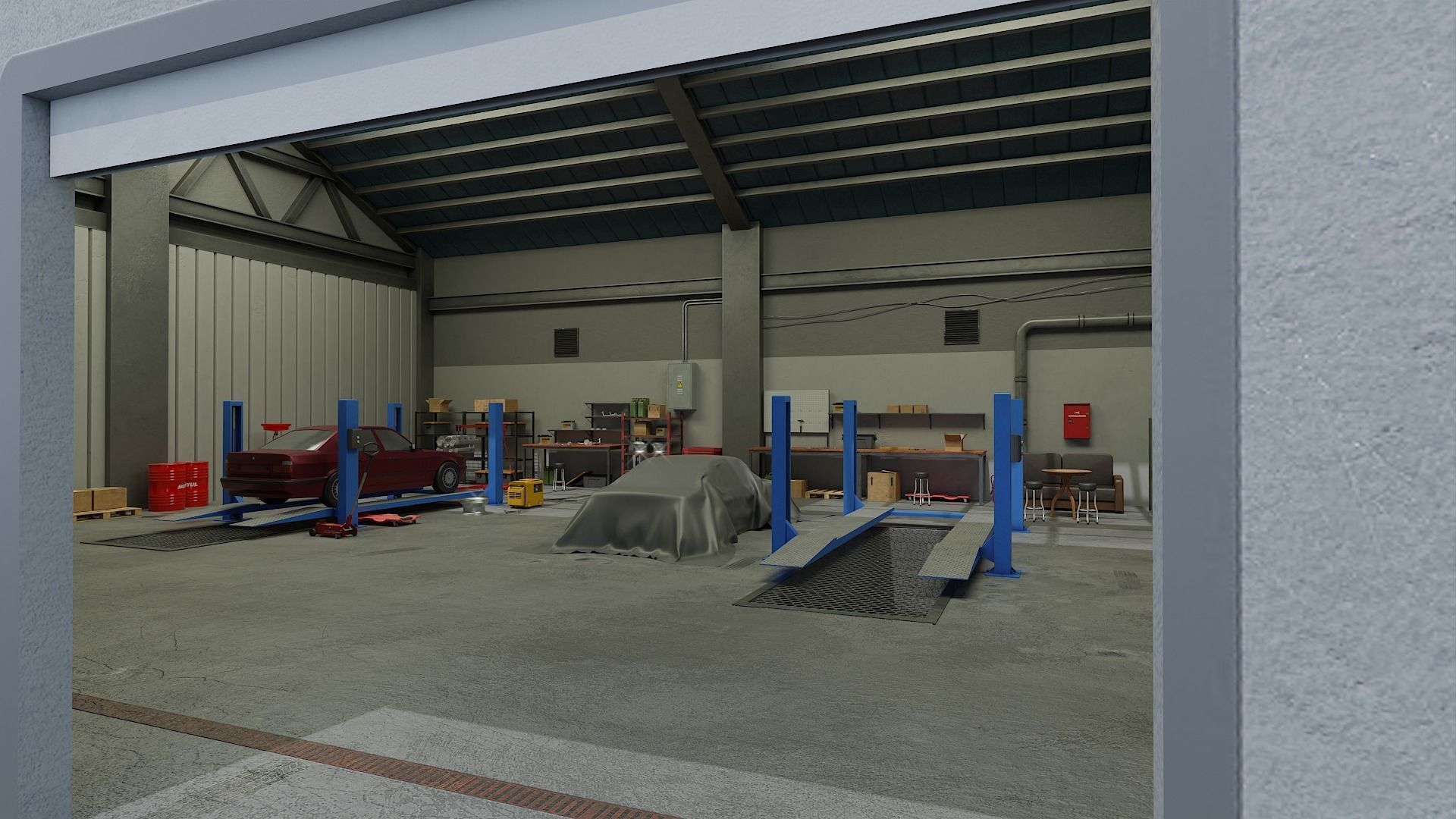 Auto Service Garage Assets Pack  Low-poly 3D model_10