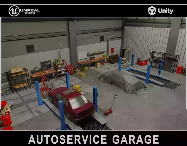 Auto Service Garage Assets Pack  Low-poly 3D model