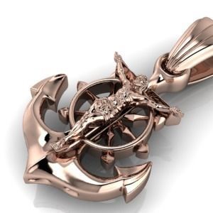 CRUCIFIED JESUS WITH ANCHOR PENDANT CHARM JEWELRY 3D print model_6