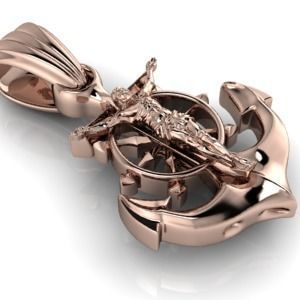 CRUCIFIED JESUS WITH ANCHOR PENDANT CHARM JEWELRY 3D print model_4