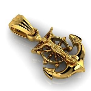 CRUCIFIED JESUS WITH ANCHOR PENDANT CHARM JEWELRY 3D print model_2