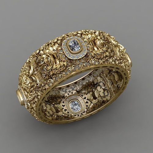 Traditional Indian Diamond Flower Bangle 3D Print Model 3D print model