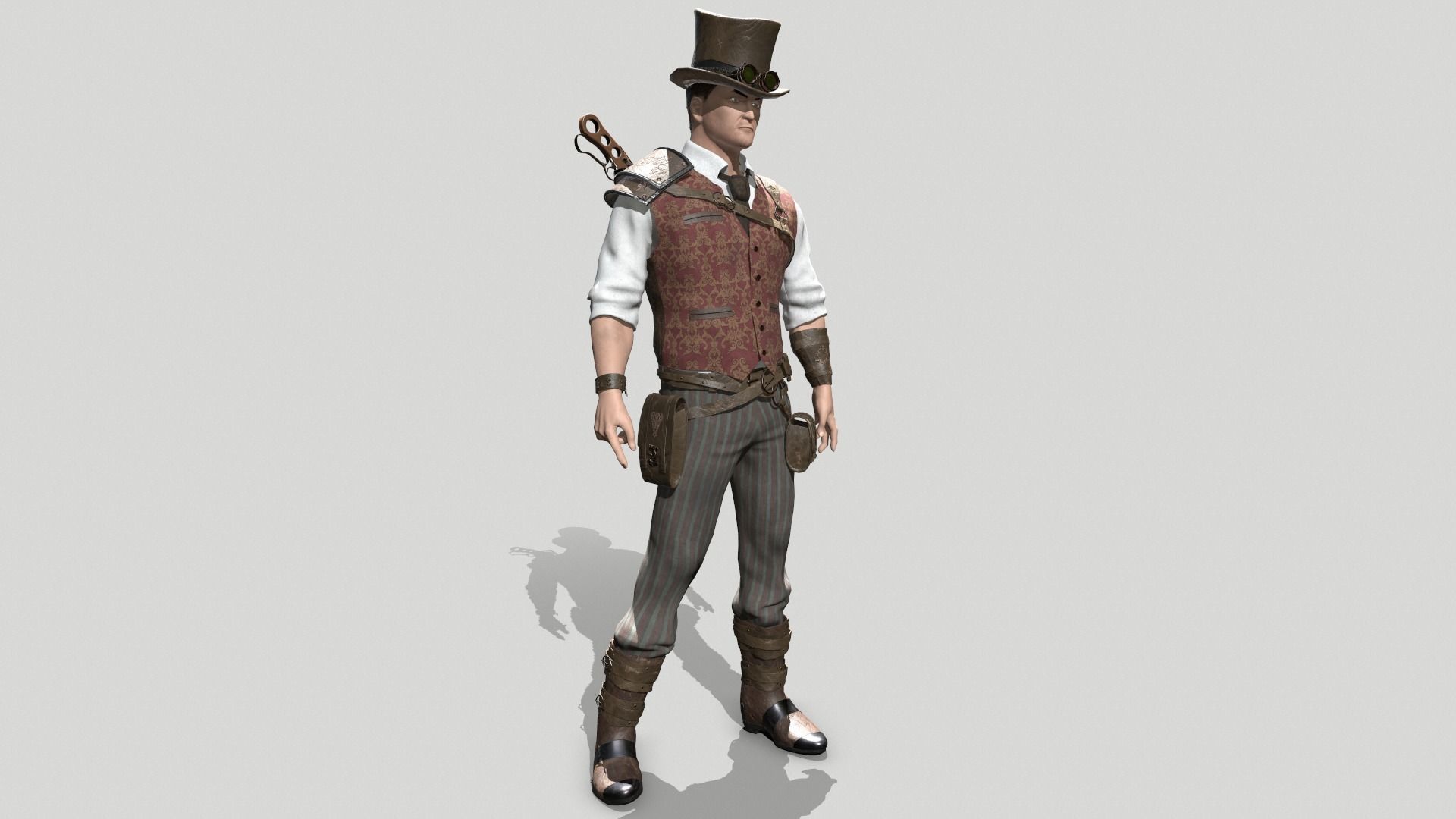 Steampunk Man Low-poly 3D model_3