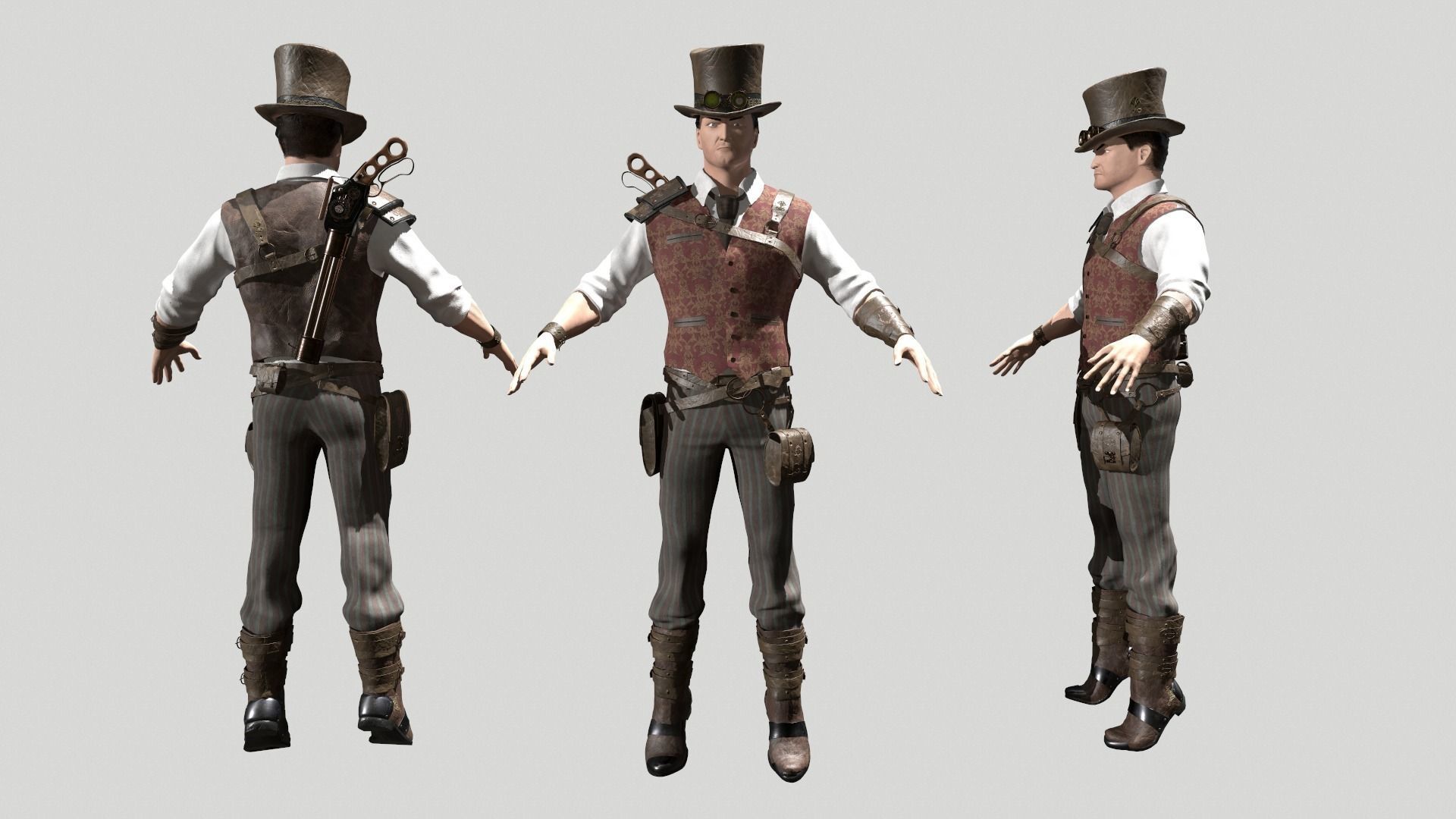 Steampunk Man Low-poly 3D model_12