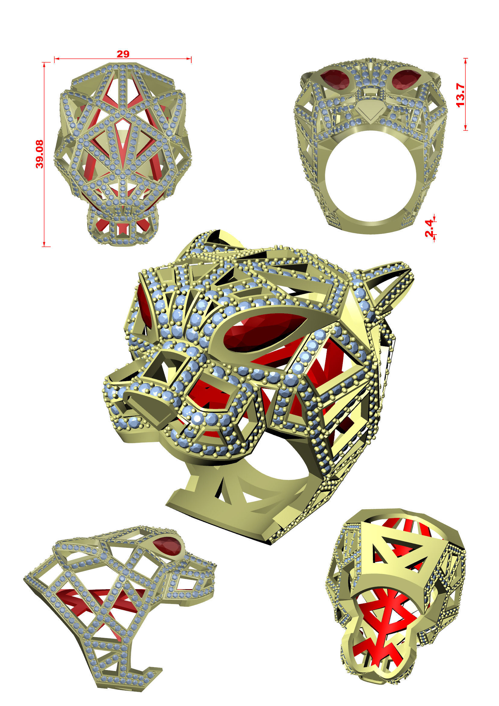 Panther Ring 3D print model_21