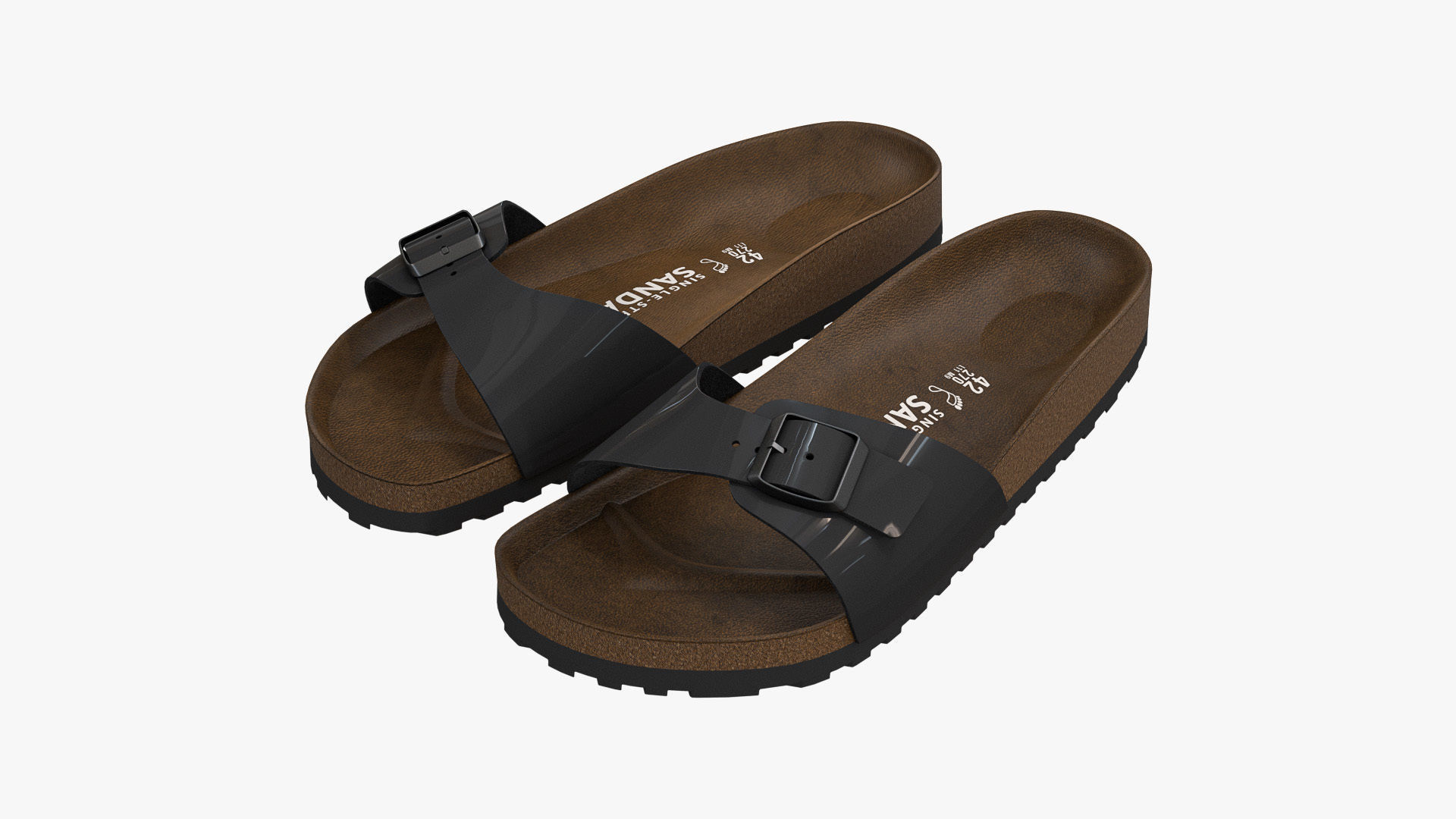 Single-Strap Sandals Black Patent 3D model_4