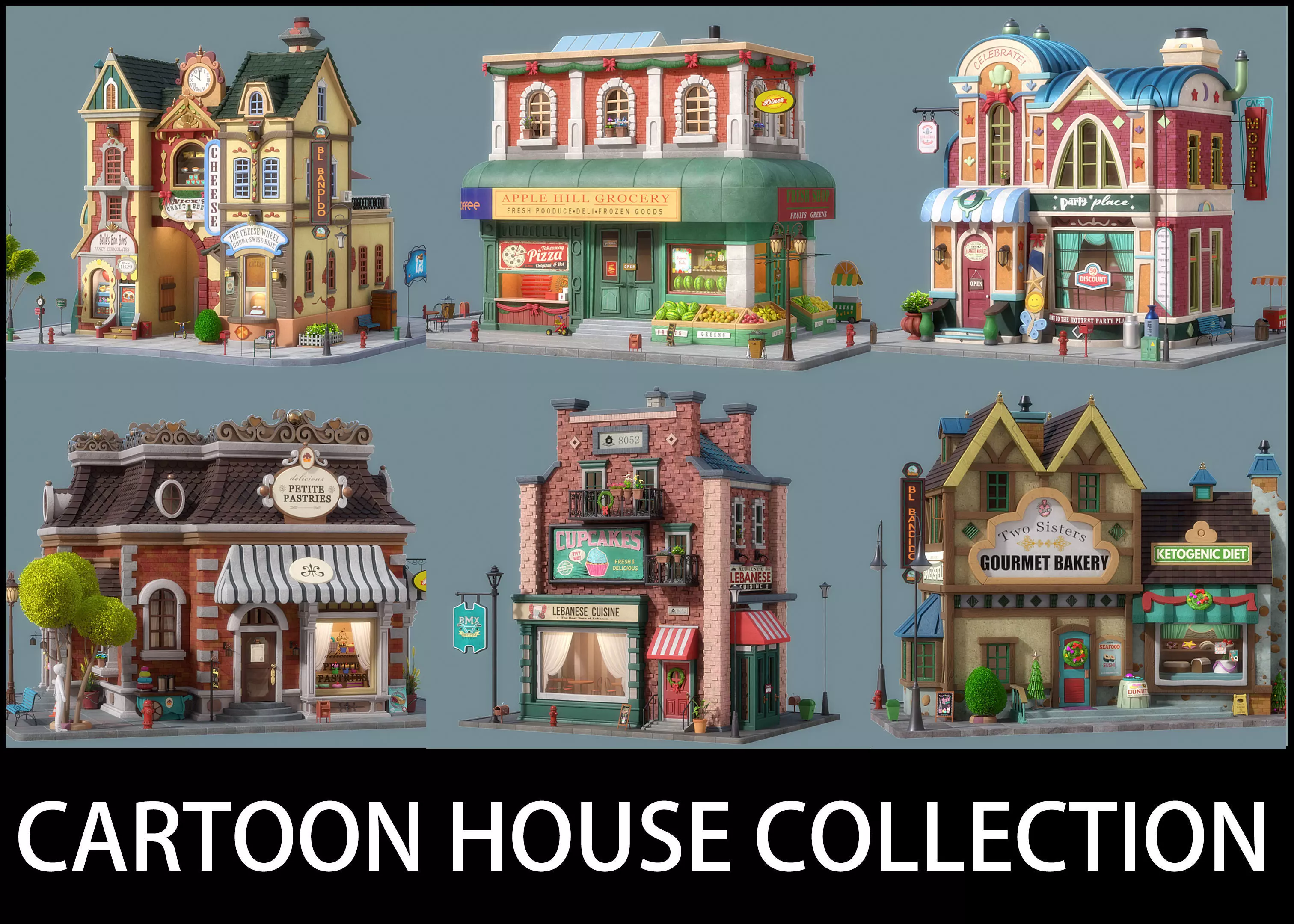 Cartoon House Pack 02 3D Model Collection_0