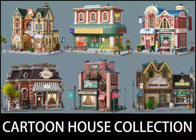 Cartoon House Pack 02 3D Model Collection
