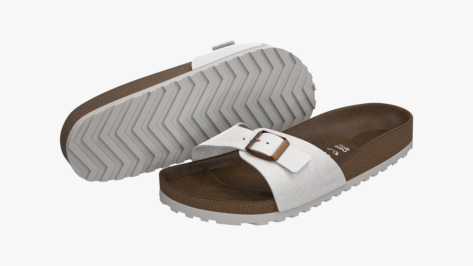 Single-Strap Sandals White Leather 3D model_1