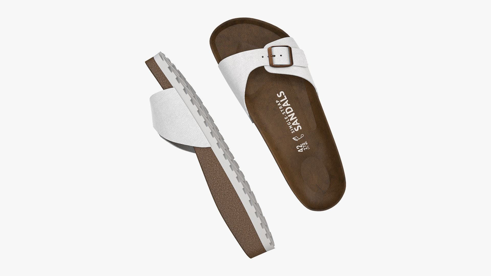 Single-Strap Sandals White Leather 3D model_2