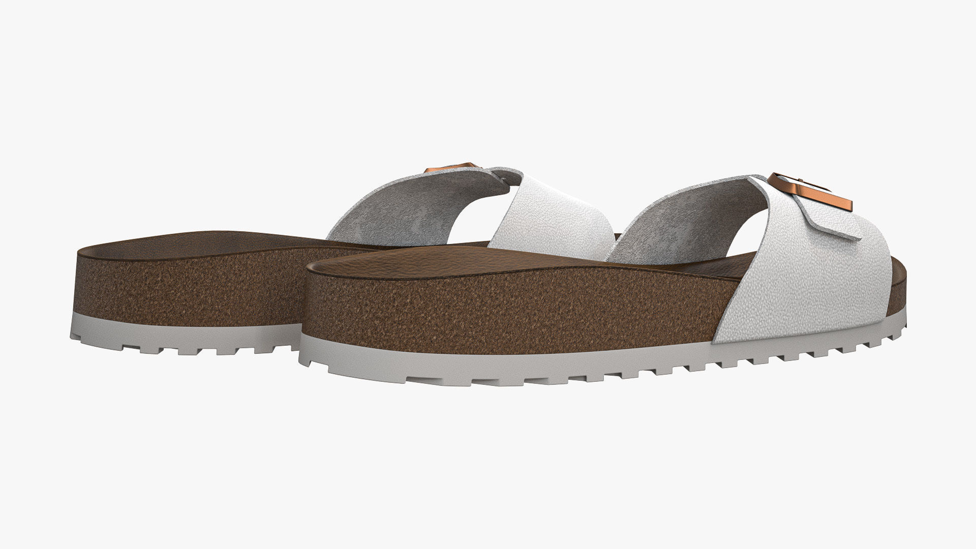 Single-Strap Sandals White Leather 3D model_5