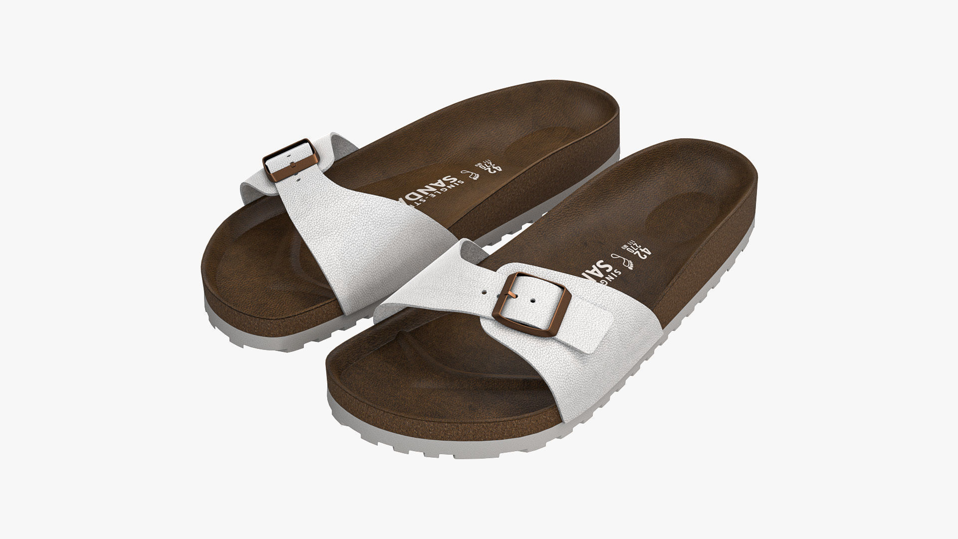 Single-Strap Sandals White Leather 3D model_4