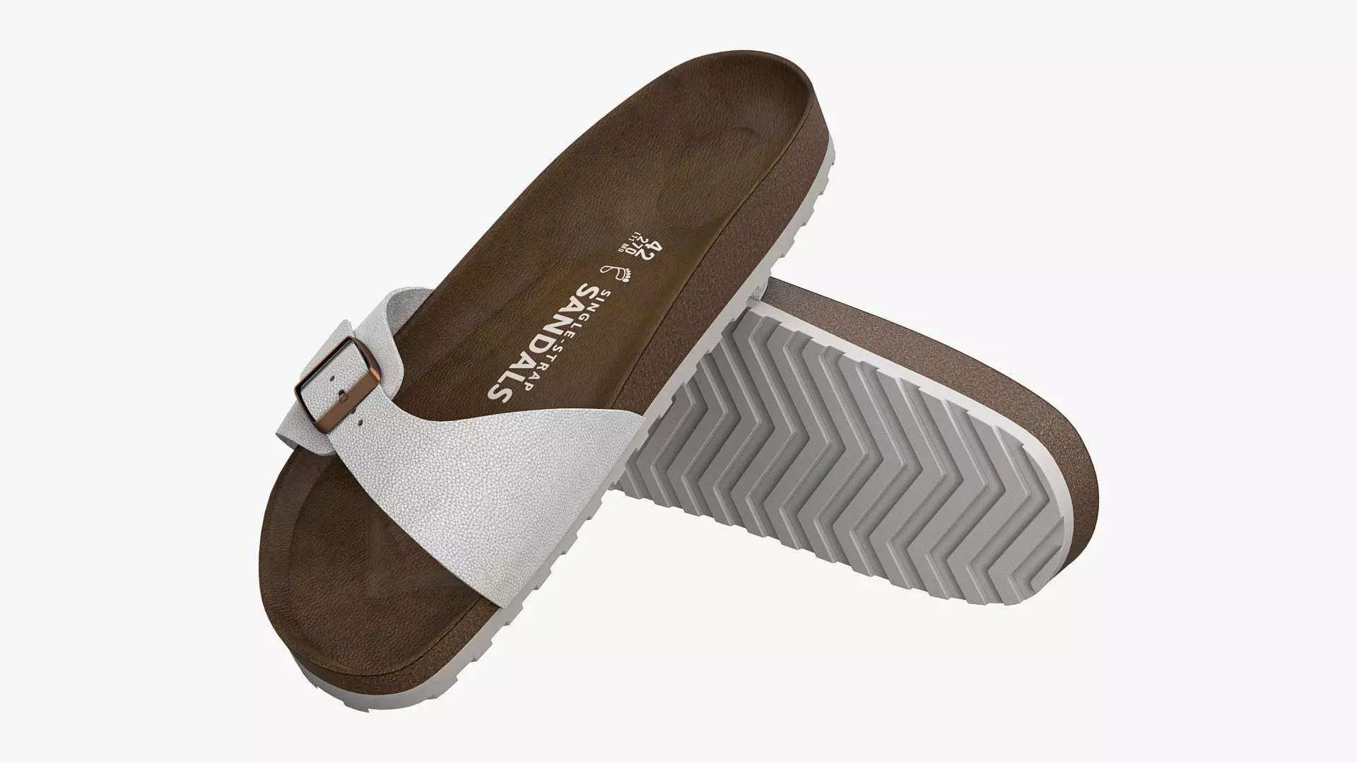 Single-Strap Sandals White Leather 3D model_0