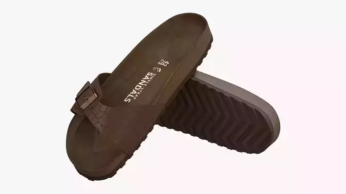 Single-Strap Sandals Brown Croc 3D model