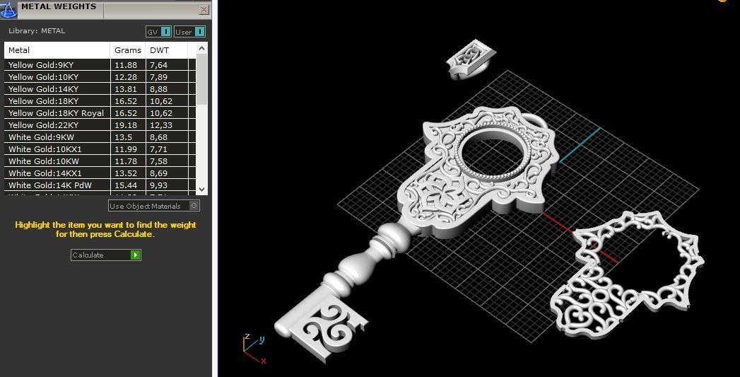 Pendant with key shape N011824 3D print model_8