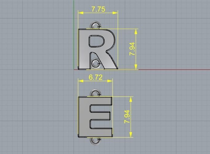 Pendant Letter R E N011784 3D print model_5