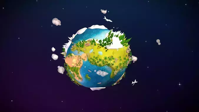 cartoon lowpoly earth planet