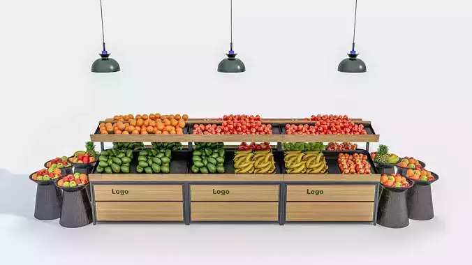 Fruits and vegetables Supermarket  Grocery store showcase 3D model