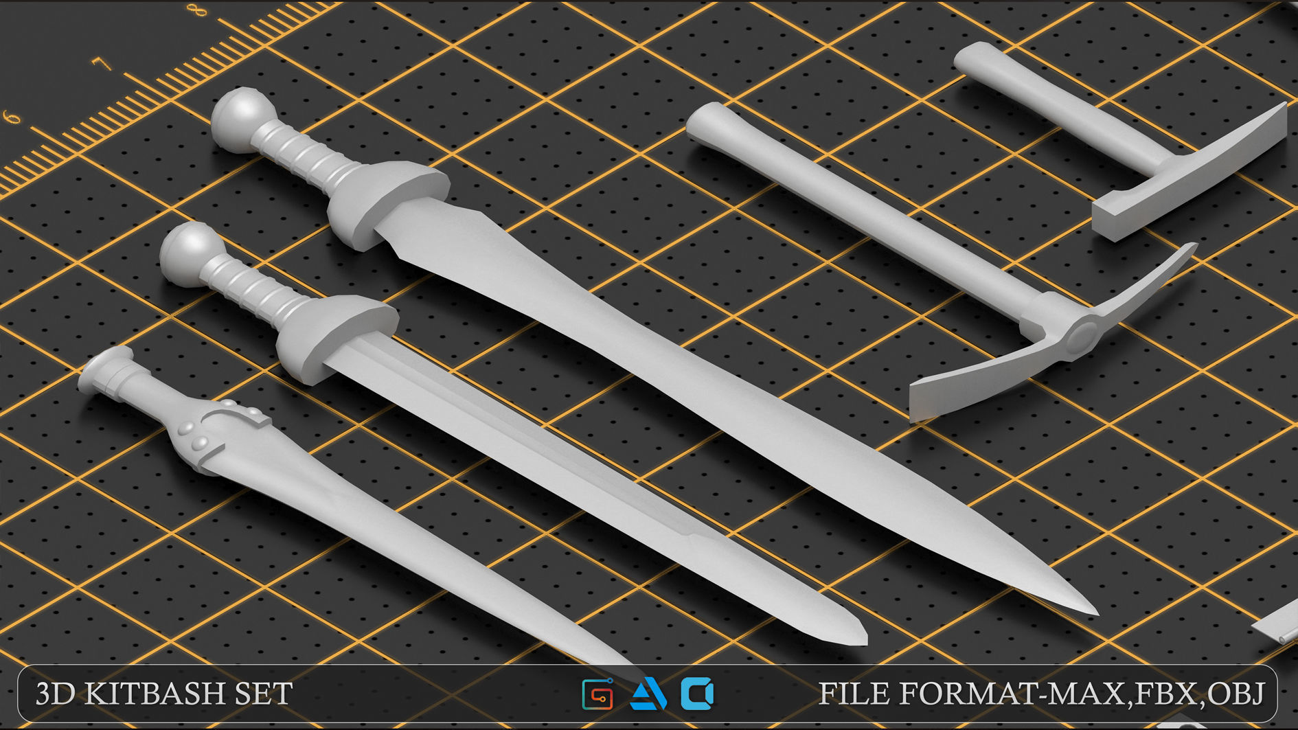 Mega pack items kitbash Low-poly 3D model_1