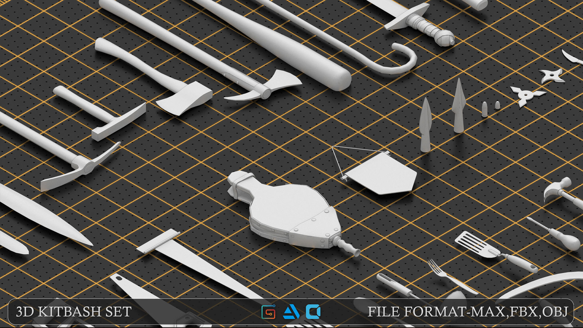 Mega pack items kitbash Low-poly 3D model_2