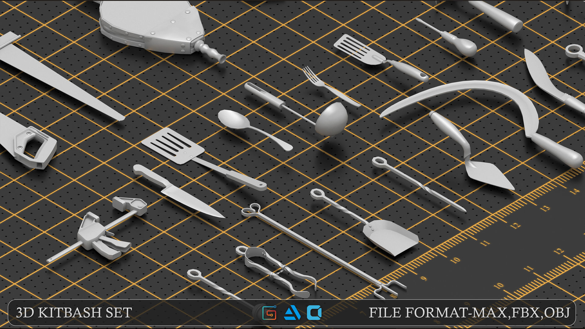 Mega pack items kitbash Low-poly 3D model_4