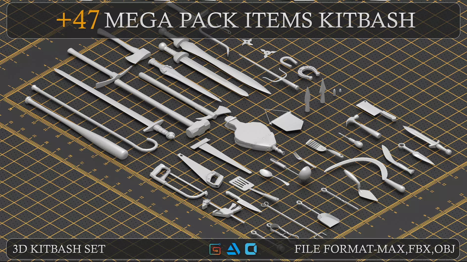Mega pack items kitbash Low-poly 3D model_0