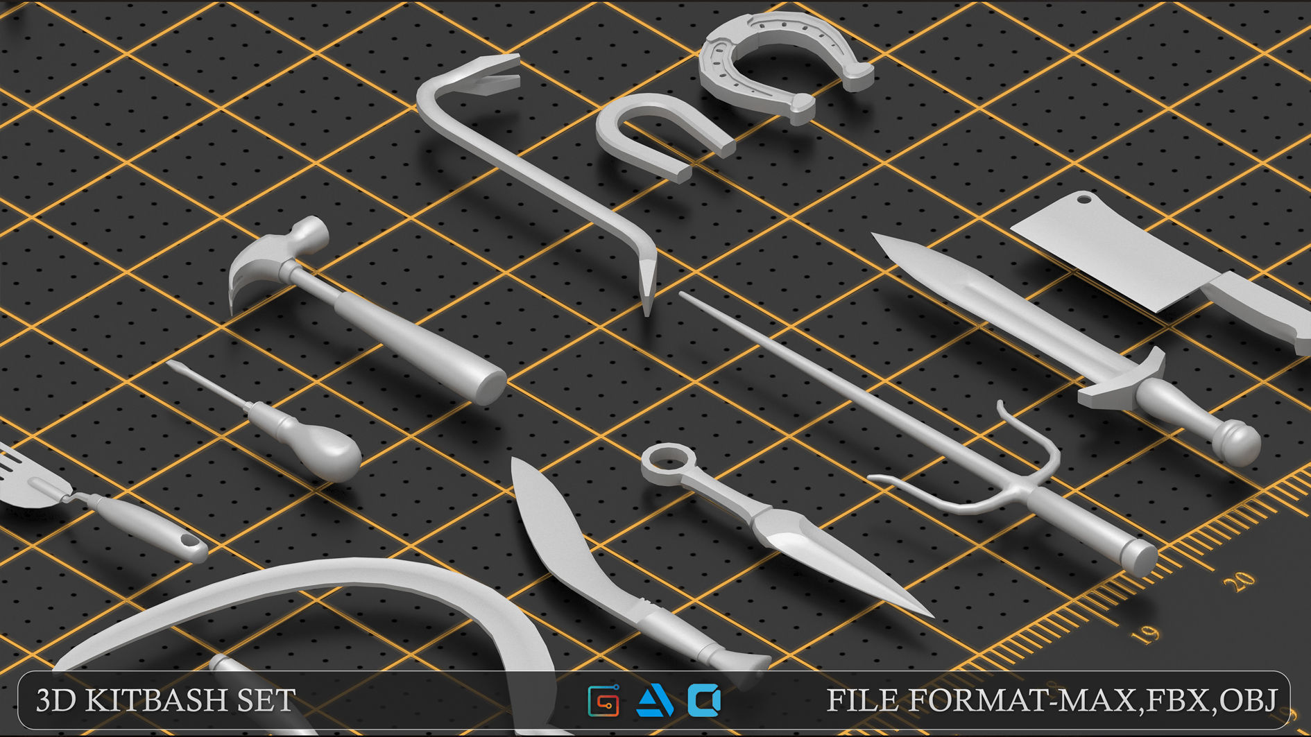 Mega pack items kitbash Low-poly 3D model_3