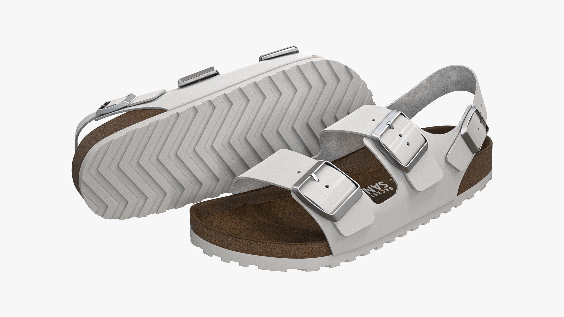 Backstrap Sandals White Patent 3D model_1
