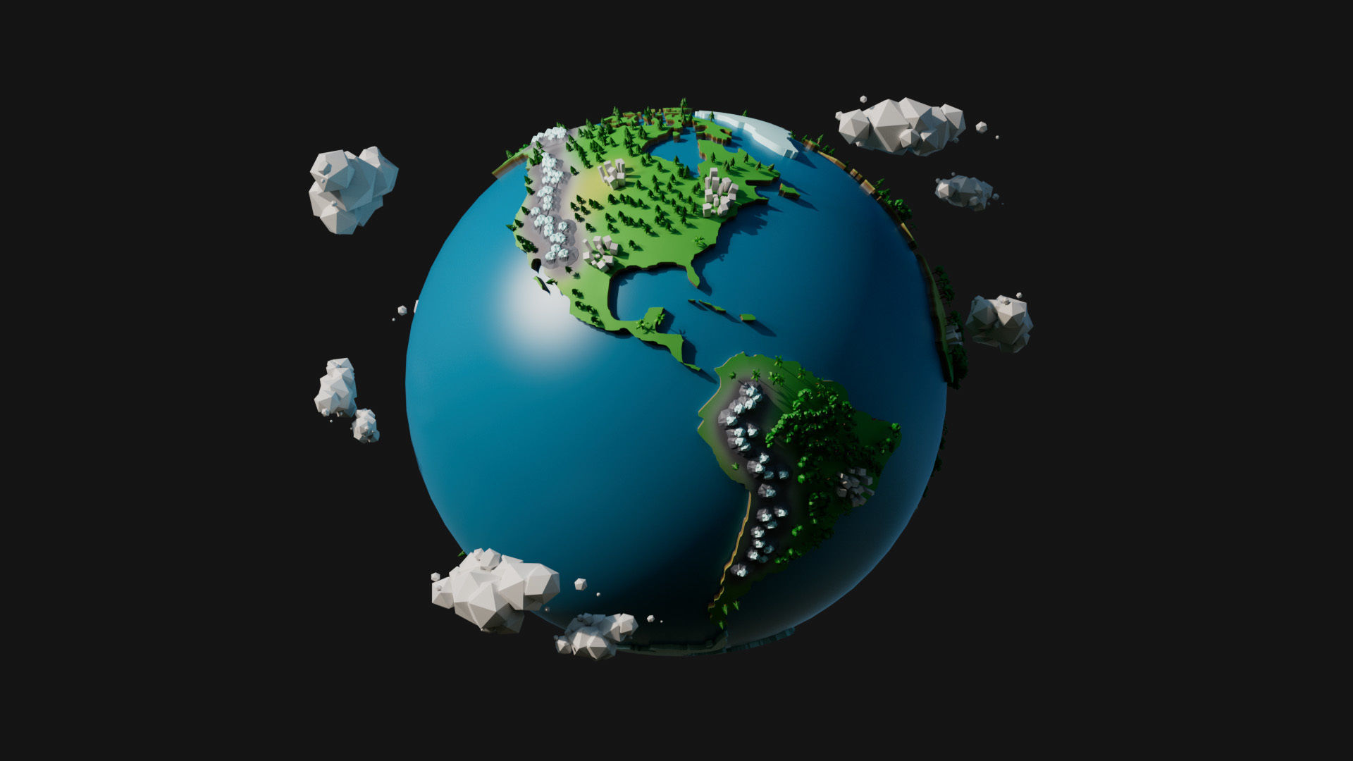 Cartoon Earth Planet Low-poly 3D model_2