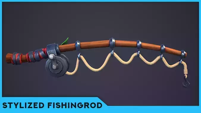 Emberlight Stylized Fishing Rod Low-poly 3D model