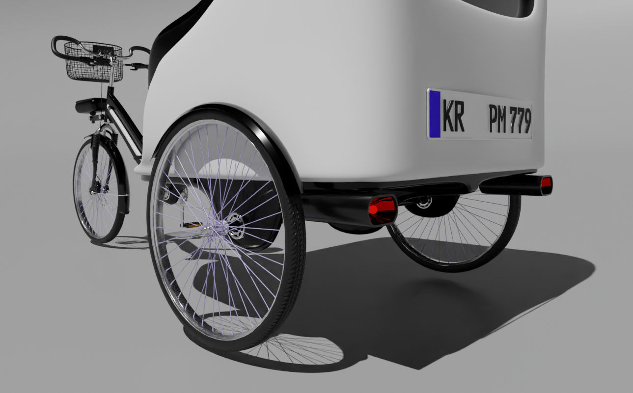 Modern black and white pedicab 3D model_13