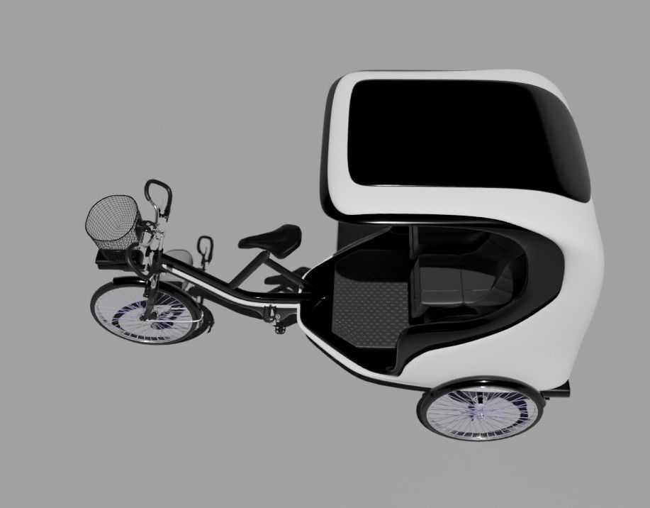 Modern black and white pedicab 3D model_5