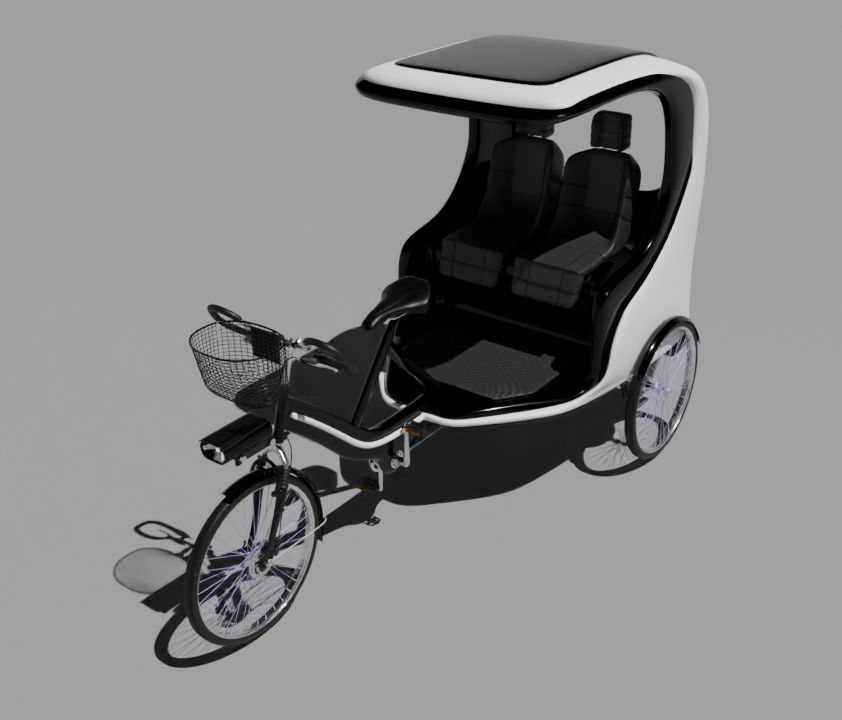 Modern black and white pedicab 3D model_4
