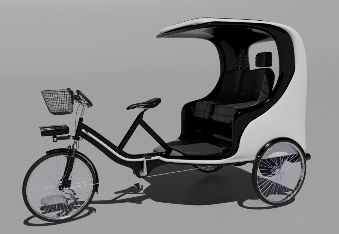 Modern black and white pedicab 3D model_1