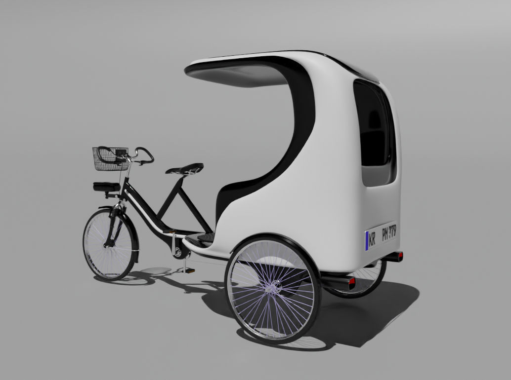 Modern black and white pedicab 3D model_2