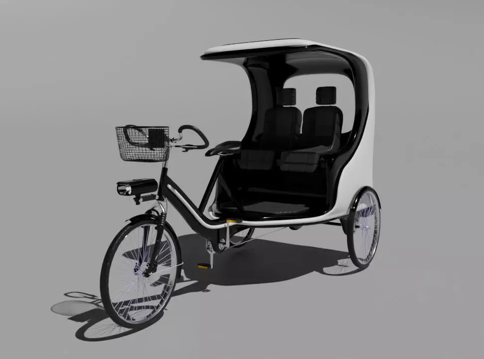 Modern black and white pedicab 3D model_0