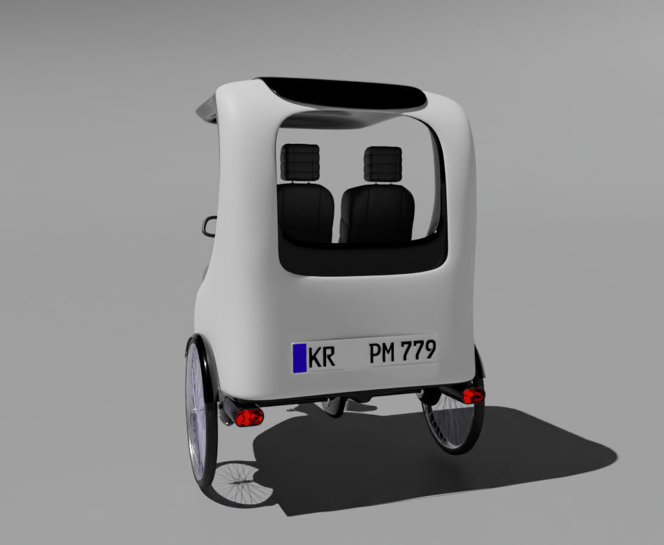 Modern black and white pedicab 3D model_3