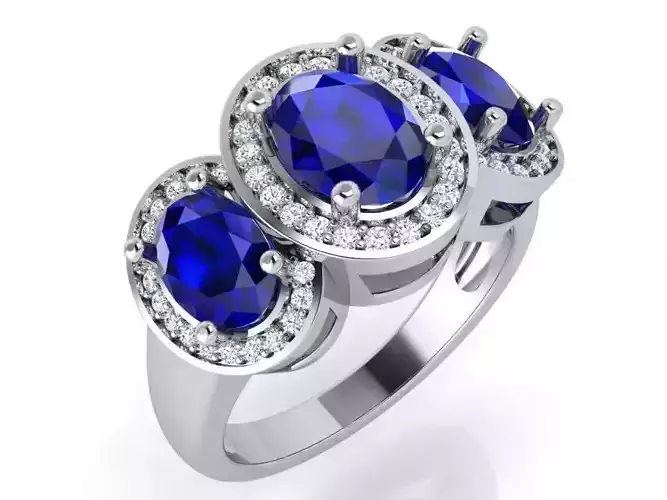 Oval Halo Three Stone Ring 4844