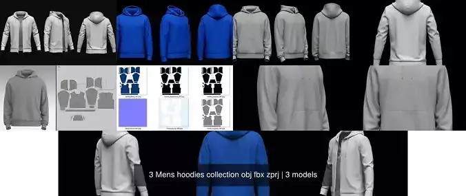 3 Mens hoodies collection obj fbx zprj