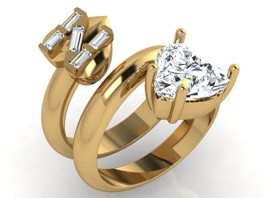 Spiral Ring With Heart Diamond 4846 3D print model_1